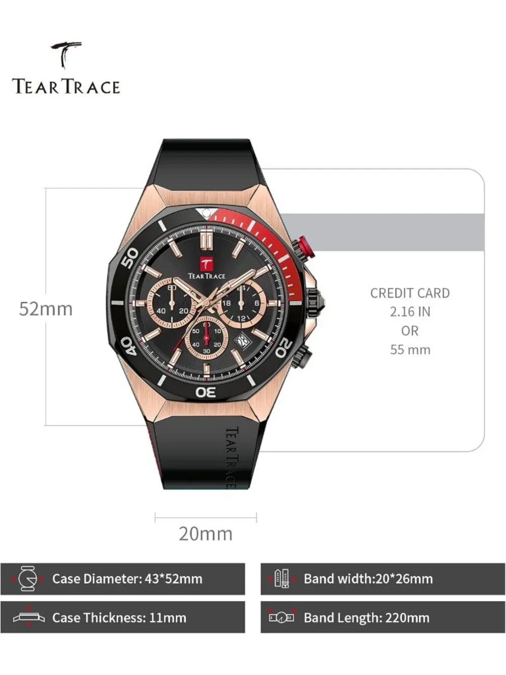 Men's Rose Gold Analog Quartz Silicone Strap Chronograph Waterproof Luxury Watch